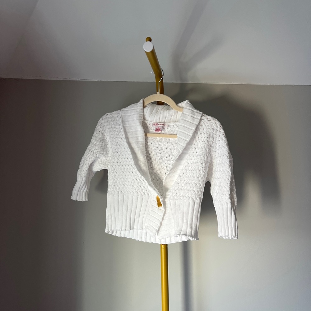 Nine & Company White Cable-Knit Cardigan Sweater With Button 100% Cotton S